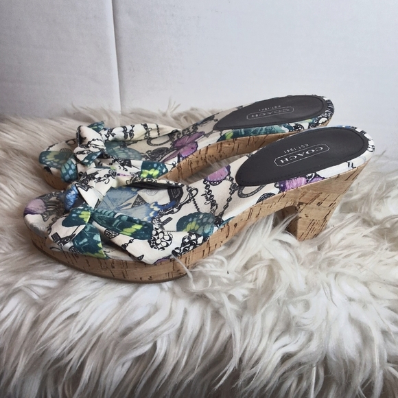 Coach  Butterfly  Print  Cork Heeled  Sandals 8 - Picture 1 of 10